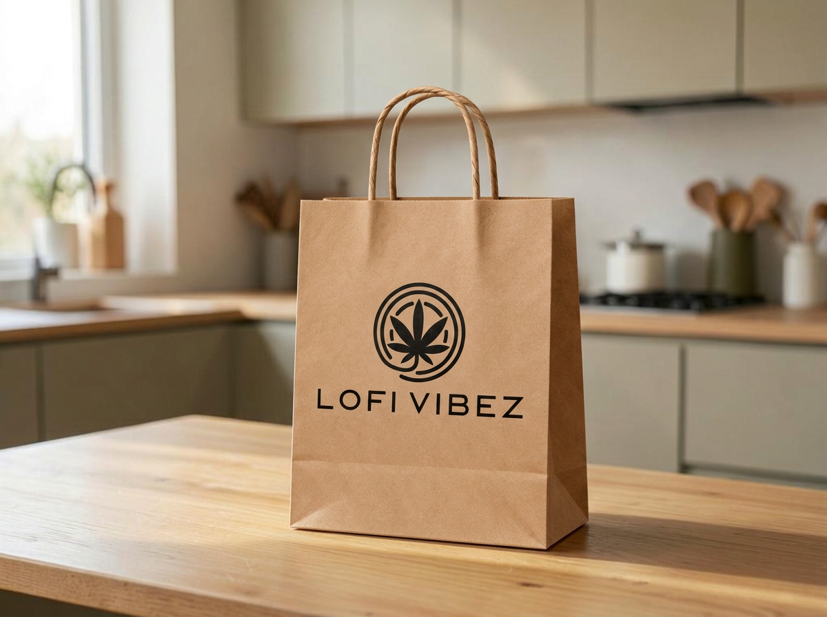 A LOFI Vibez delivery bag resting on a kitchen table