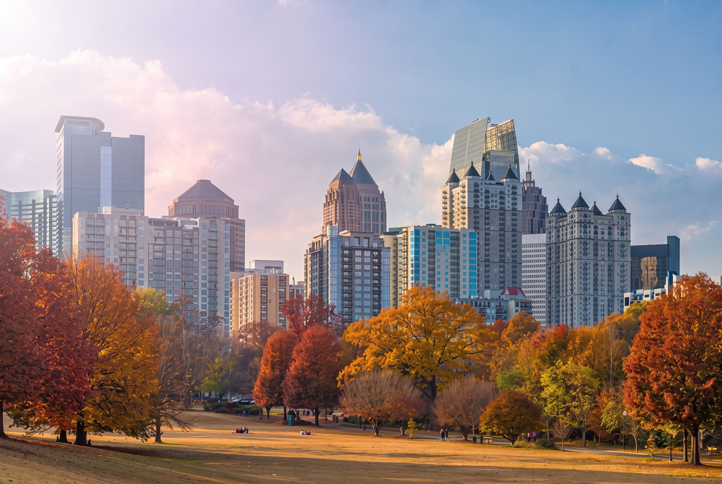Atlanta skyline from Piedmont Park in autumn